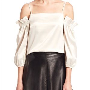 RENVY | silk off the shoulder top - cream white